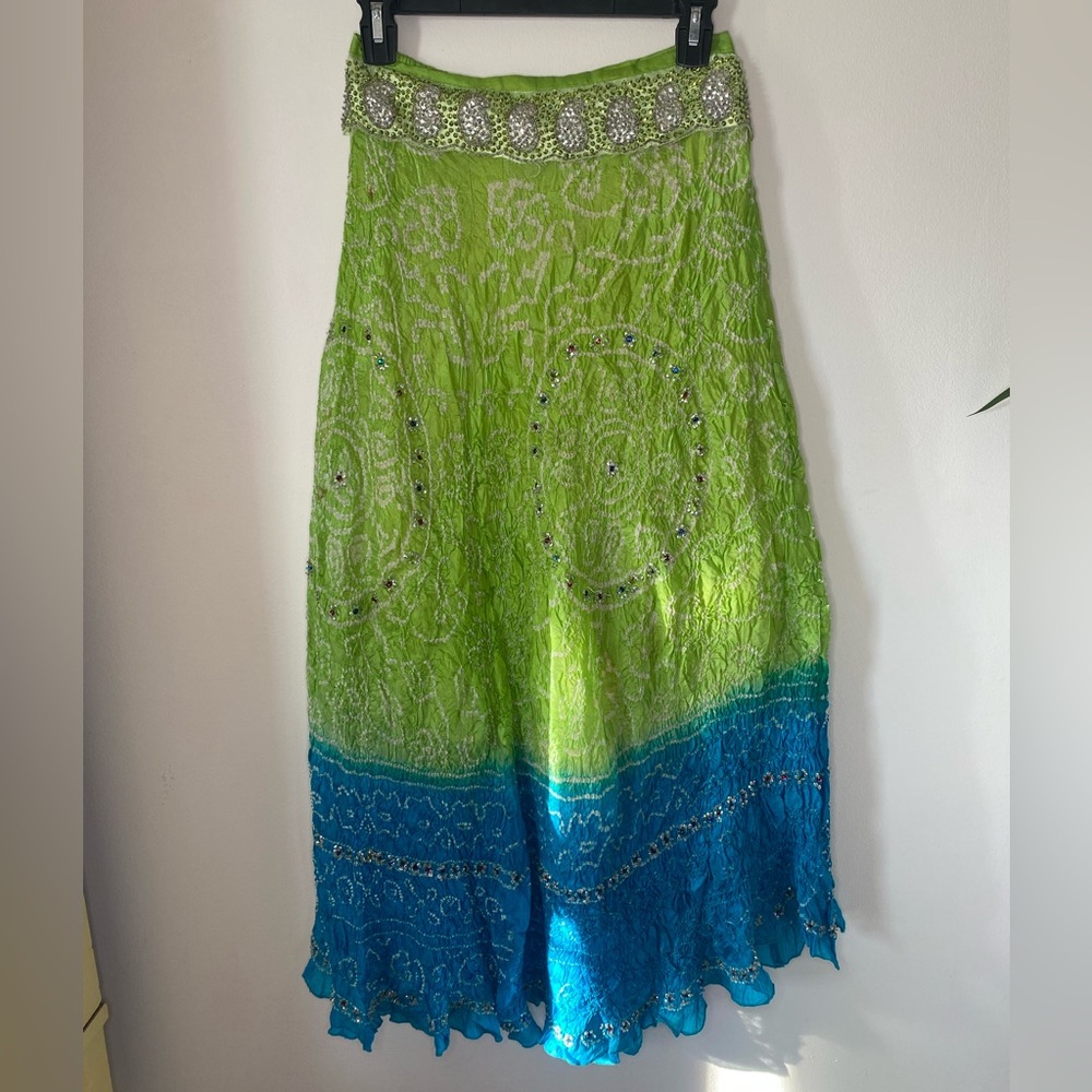 Boho Embellished Ombré Maxi Skirt